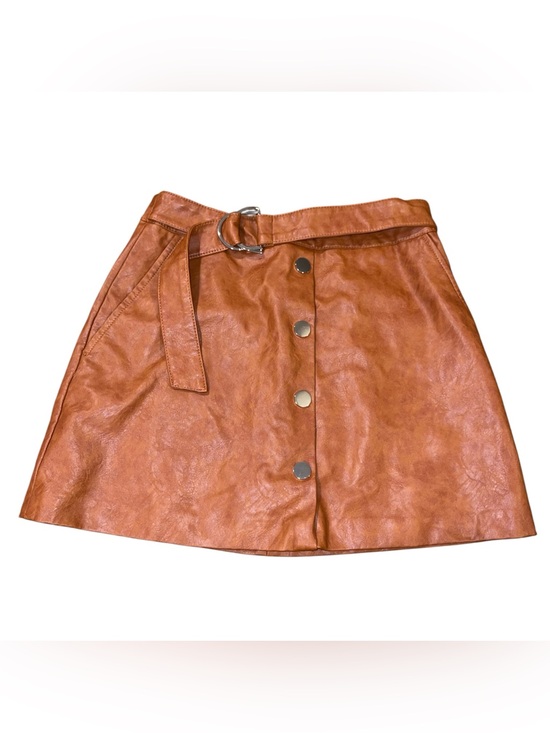 Zara Dresses & Skirts - Zara Rust Brown Faux Leather Button-Front Mini Skirt with Belt size M.